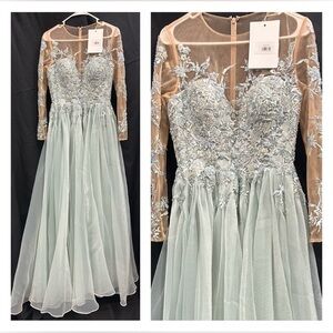 Elegant Long Sleeve Embroidered Evening Gown